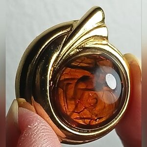 Vintage Trifari Root Beer Faux Tortoiseshell Cabochon Goldtone Pierced Earrings